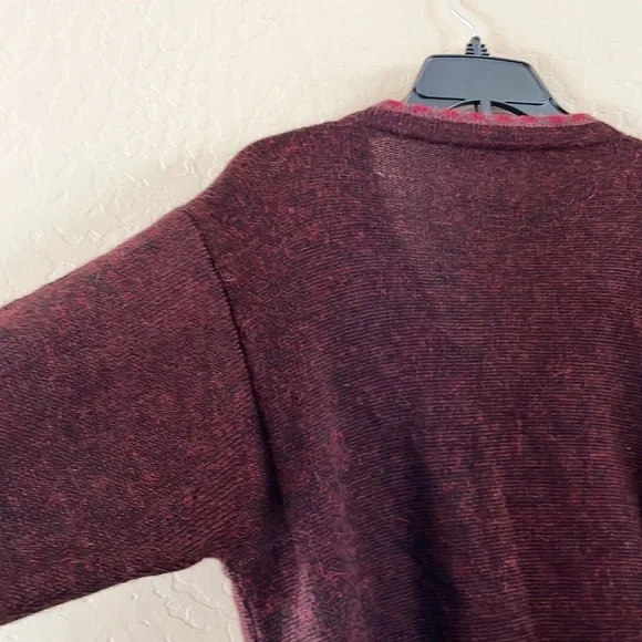 Women's Burgundy Cardigan with Colorful Accents - Picture 9 of 10